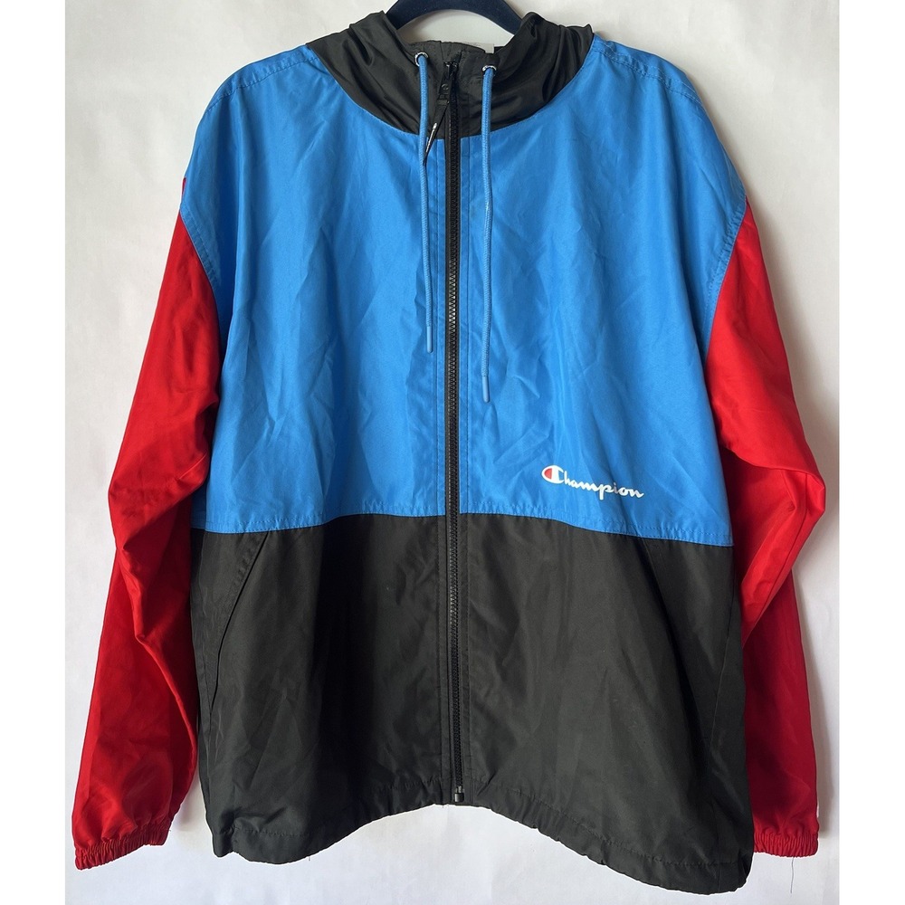 Champion Windbreaker Adult Small Red Blue Black Colorblock Full Zip Jacket